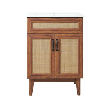 Javer Rattan Modern Farmhouse 2-Shelf Bath Vanity Cabinet Only (Sink Basin not Included) - JONATHAN Y